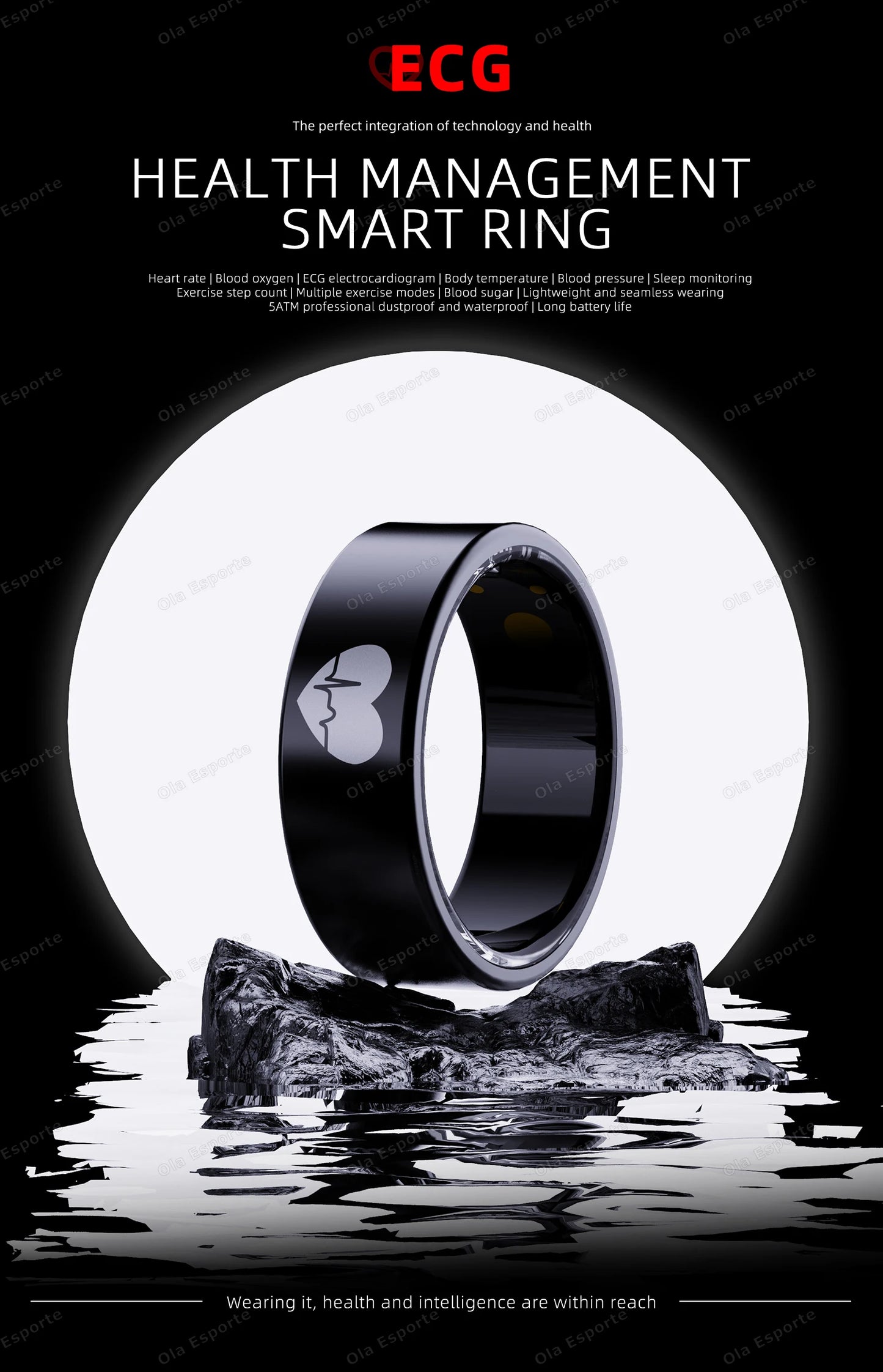 2025 New Smart Ring ECG Detection Blood Pressure,Heart Rate Ring,Body Temperature Monitor Waterproof GPS Tracking Men Women Ring