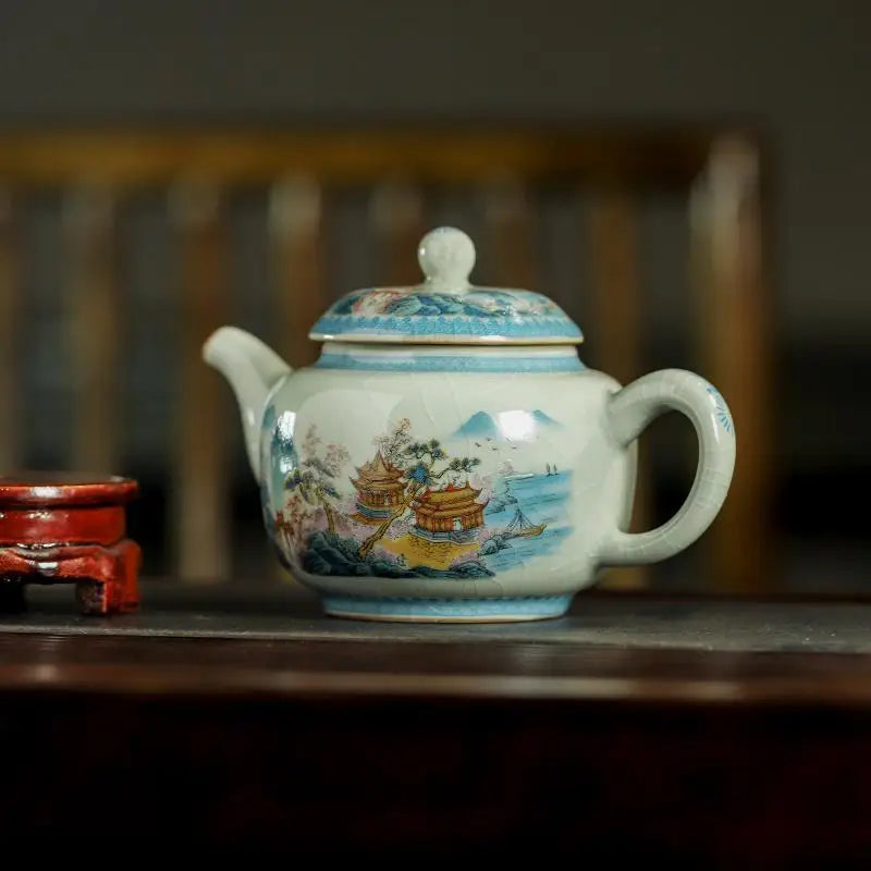 240ML Jingdezhen Porcelain Teapot Retro Old Pottery Mud Pot Tea Maker Kettle Ice Cracked Glaze Tea Services Accessories Craft