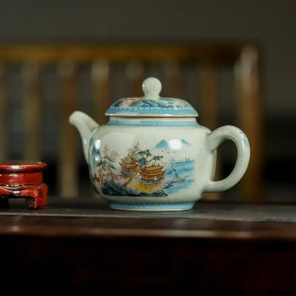 240ML Jingdezhen Porcelain Teapot Retro Old Pottery Mud Pot Tea Maker Kettle Ice Cracked Glaze Tea Services Accessories Craft