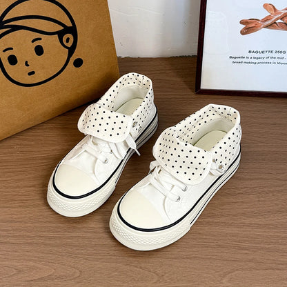 New High Help Canvas Shoes Dots Women's Casual Shoes Woman Vulcanize Sneakers Comfortable Sport Walking Platform Flats Shoes 015