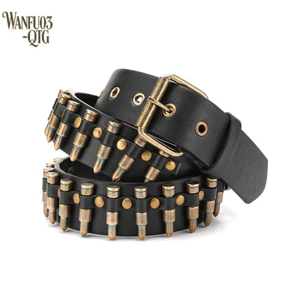 New Fashion New Bronze Bullet Belt Metal Belt Men And Women Punk Hardware Jeans Belt Y2K Belt Designer Belt Women's Belt