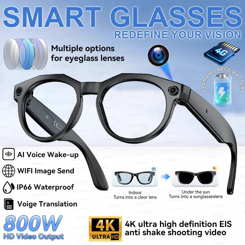 2026 New Women Sunglasses AI Shooting Glasses 4K HD 800W Pixels Camera Bluetooth Call Voice Assistant Translation Smart Glasses