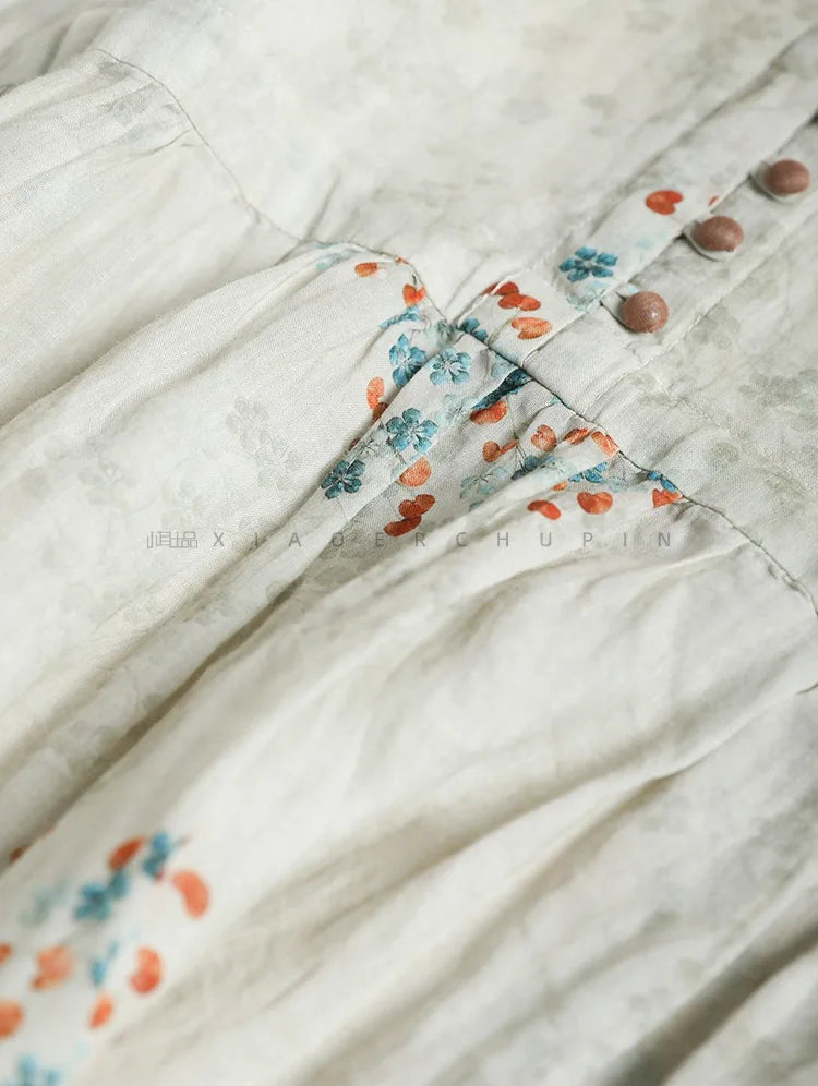 Summer Dress Women 2025 Long Print Elegant Clothing Vintage Elastic Waist Korean Beach Style V-Neck Fashion Robe Ropa De Mujer