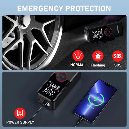 Portable Cordless Air Compressor, 150PSI Digital Gauge with Auto Shut-Off and LED Light for Car, SUV, Motorcycle, Bike Tires