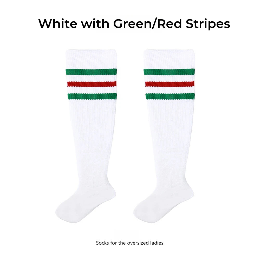 Women's Striped Plus Size Thick Thigh-High Socks Collection Big Girls Acrylic Yarn Stretch Colorful Streaks Leg Warmer Socks