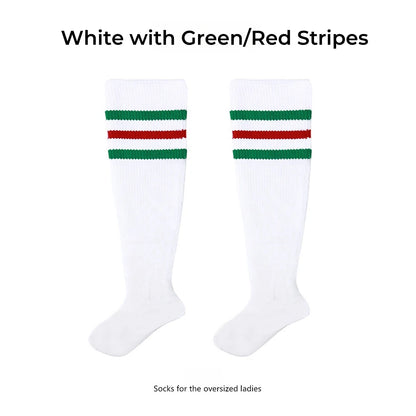 Women's Striped Plus Size Thick Thigh-High Socks Collection Big Girls Acrylic Yarn Stretch Colorful Streaks Leg Warmer Socks