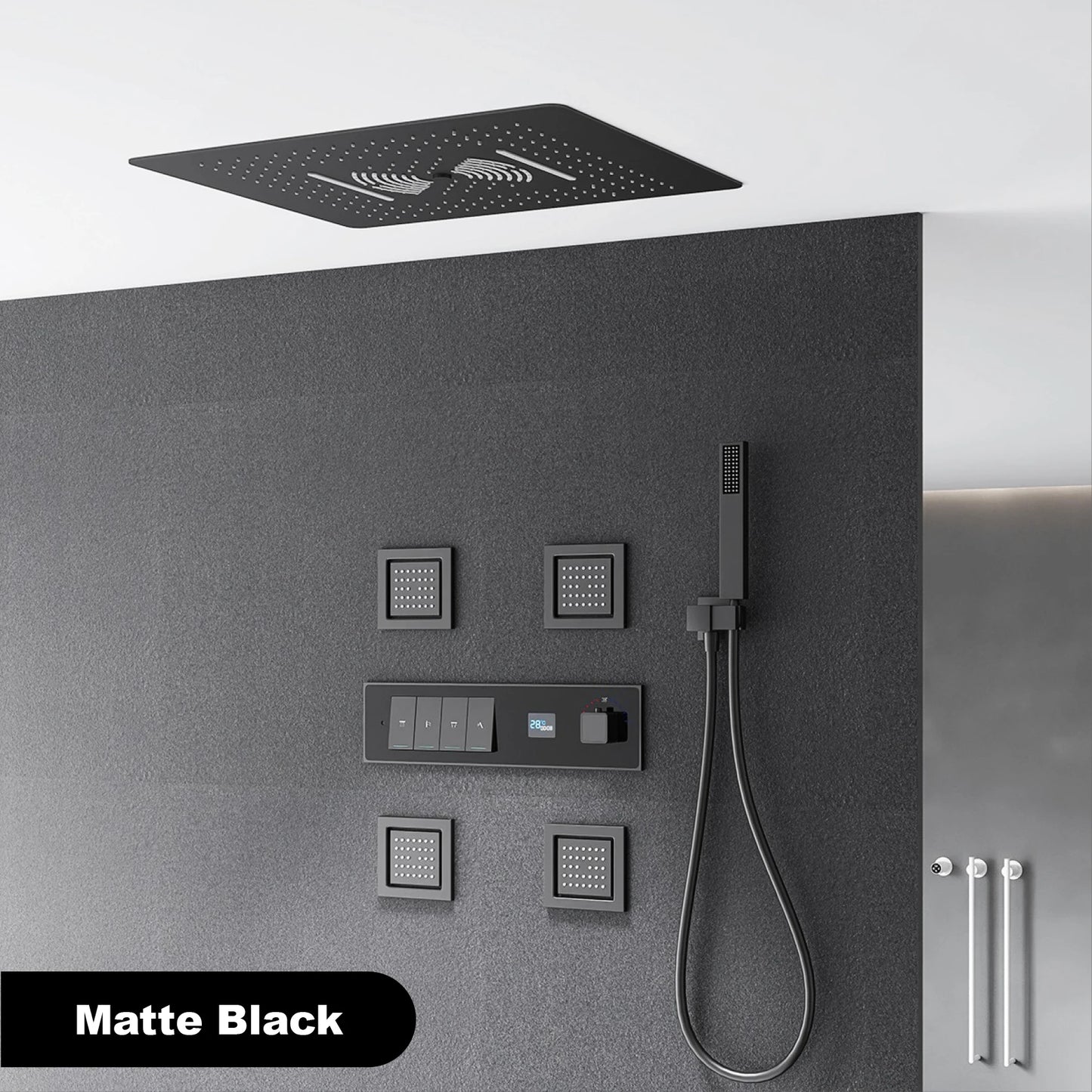 Gun gray brass luxury LED digital display constant temperature shower system embedded ceiling hot and cold water bathroom mixer