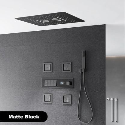 Gun gray brass luxury LED digital display constant temperature shower system embedded ceiling hot and cold water bathroom mixer
