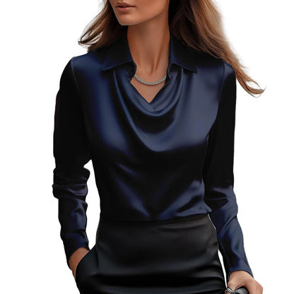 Satin Women Shirt Vintage Long Sleeve Blouse Women Silk Elegant Womens Tops Commuting Luxury White Shirt Autumn Female Clothing