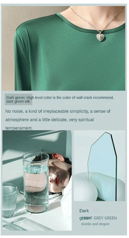 Summer satin Women Blouse Silky Loose Woman Shirt lady's half Sleeve tops Casual solid t-shirt O-Neck pullover women's clothing