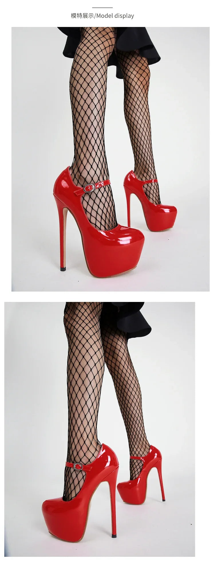 Women Super High Heel 17CM Pumps Spring Autumn Platform Patent Leather Red Black Round Toe Buckle Strap Sexy Zapato De Tacón