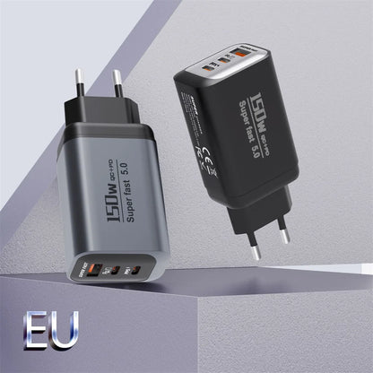 USB Type C 150W Charger USB QC3.0 Fast Charging Mobile Phone Charger Travel Adapter For iPhone 17 Samsung Xiaomi EU/UK/US Plug