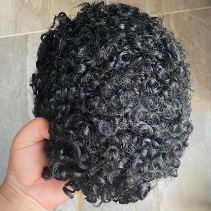 Natural Frontline Afro 18mm/15mm Curly Men Toupee Undetectable PU System European Human Hair Prosthesis Super Durable Fine Mono