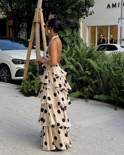 Women Long Dress Cake Dresses Party Night Vestidos Y2k Streetwear Halter Sleeveless Elegant Splice Print Dot Sexy Backless 2026