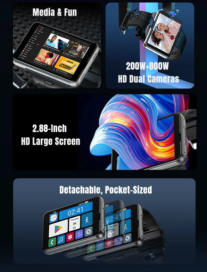 Factory S999 4G Smart Watch Android 11 OS MTK6761 Quad Core 4GB 64GB 2.88" HD Large Screen Smartwatch 2.0MP+8.0MP Dual Camera
