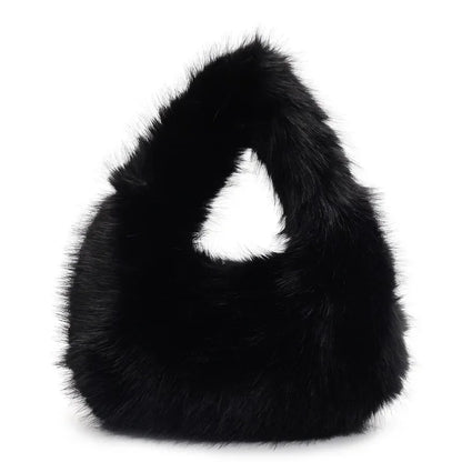 Solid Color Faux Fur Bag for Women Winter Soft Plush Handbags Ladies Small Elegant Tote Bags Fashion Trend Female Furry Purse