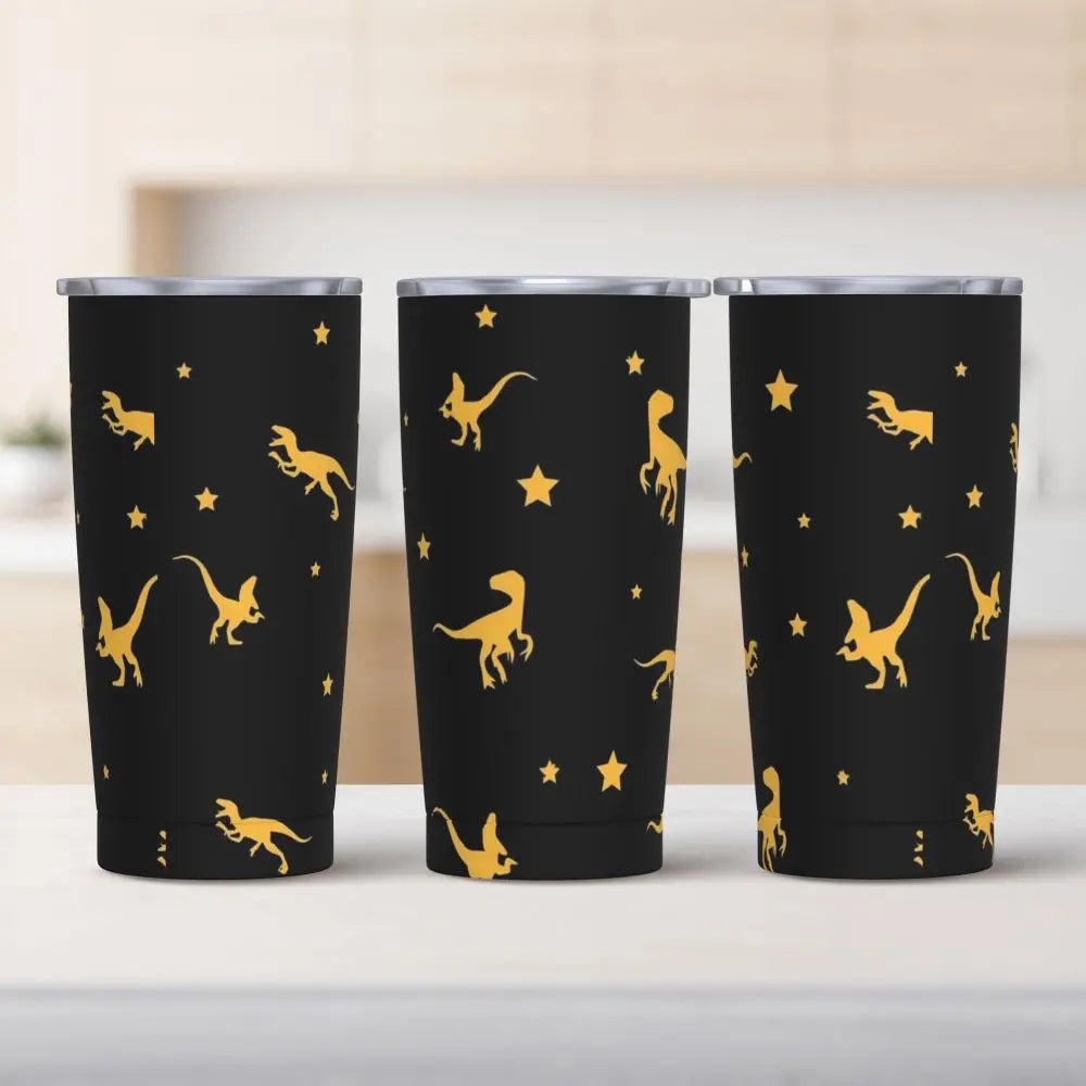 Stainless Steel Tumbler Dinosaur Silhouette Mugs Cup With Straws Animal Beach Cold Drink Water Bottle Insulated Thermal Mug