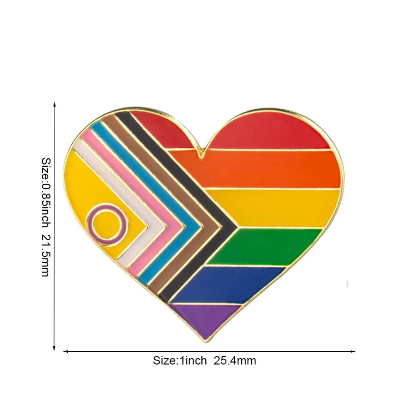 10pcs a lot Rainbow Pride Heart Shaped  Badge Symbol Pin Metal Badges Decorative Brooch Pins for Clothes Brooch Jewelry