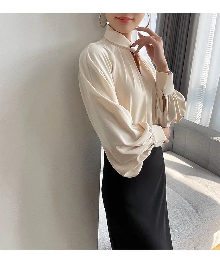 Office Lady Hollow Out Loose Shirt Tops Spring Autumn New Long Sleeve Elegant Solid Blouse Temperament Fashion Women Clothing