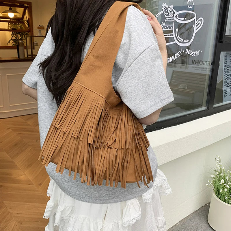 Suede Tassel High Quality Faux Shoulder Bags Fashion Large Capacity Sense of Luxury Popularity Women's Tote Bags Casual New