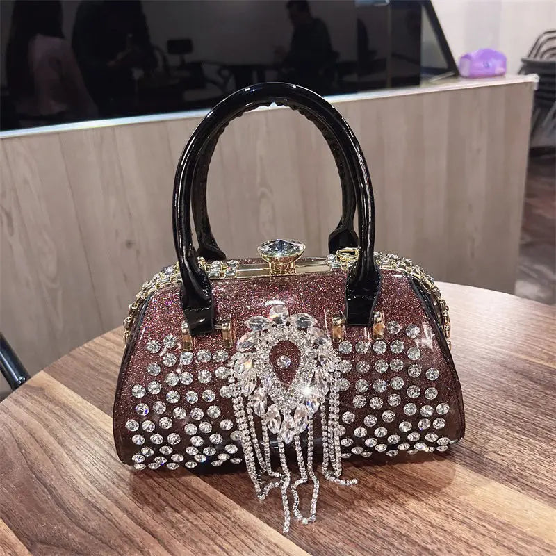 Fashion Diamonds Leather Women's Handbag Small Shoulder Cross-Body Bag New Elegant Evening Bag Portable Girls Party Dinner Bags