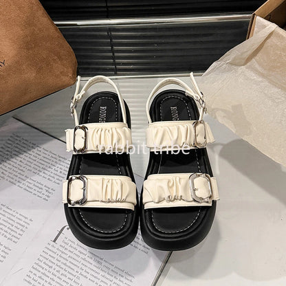 Designer's One Word Buckle Thick Bottom Women's Sandals Luxury Women's Shoes Round Head Fish Mouth Shoes Sponge Bottom Sandals