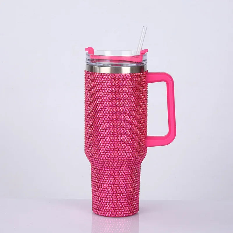 40oz Rhinestone Tumbler Stainless Steel Straw Women Cup Shiny Diamond Travel Car Thermoses Coffee Mug Water Bottle Drinkware