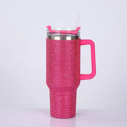 40oz Rhinestone Tumbler Stainless Steel Straw Women Cup Shiny Diamond Travel Car Thermoses Coffee Mug Water Bottle Drinkware