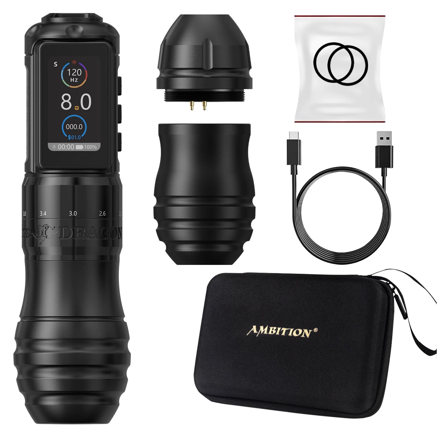 Ambition Wireless Tattoo Machine Traveler-T1 Straight Rod Direct Drive and Traveler-T2 Adjustable Stroke 2.4-4.2mm Battery Pen