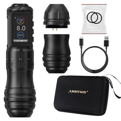 Ambition Wireless Tattoo Machine Traveler-T1 Straight Rod Direct Drive and Traveler-T2 Adjustable Stroke 2.4-4.2mm Battery Pen