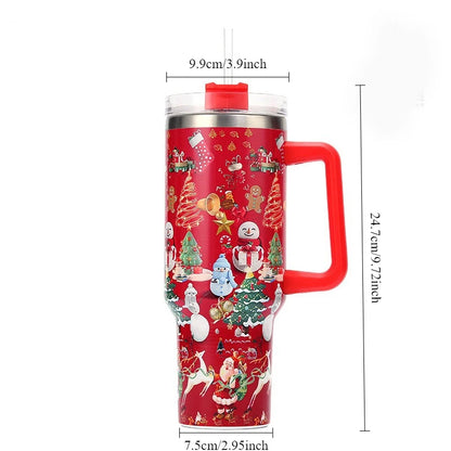 40oz Thermos Bottles Stainless Steel Christmas Series Insulated Water Bottle with Handle/straw Car Ice King Cup Christmas Gift
