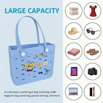 L Large Beach Bag EVA Rubber Waterproof Beach Travel Picnic Storage Basket Women's Shopping Handbag Hemp Bag Jelly Tote Bag