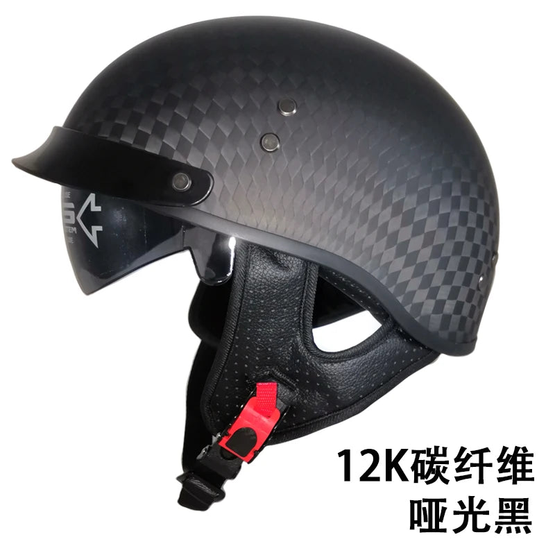 Genuine Carbon Fiber Motorcycle Helmet Headbone Cruiser Lightweight Vintage Retro Moto Motocross Harley Motorbike Half Helmets