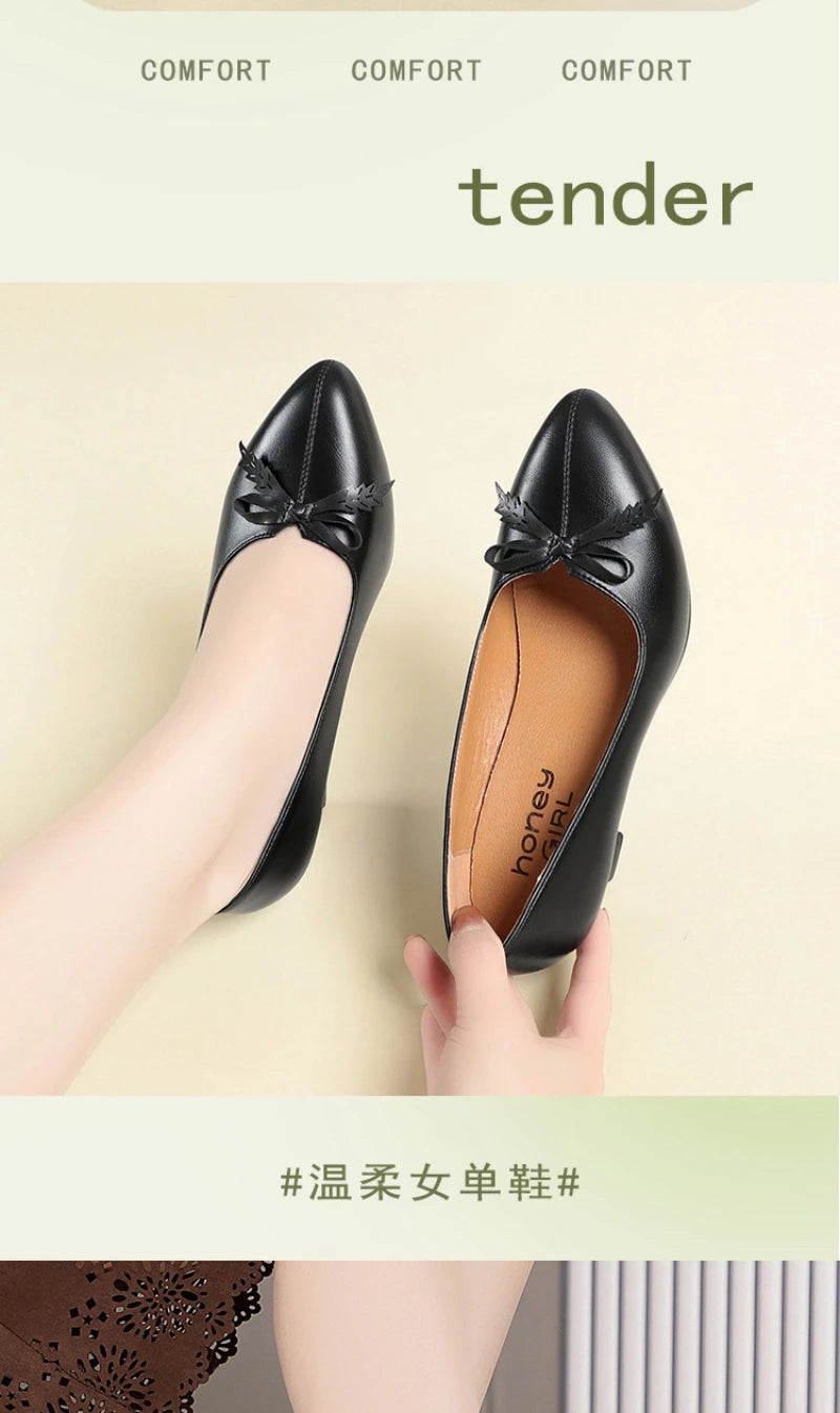 Womens Elegant Bow Decor Block Heel Pumps Smooth Faux Leather Upper Pointed Toe Design Comfort Cushioned Insole NonSlip Outsole