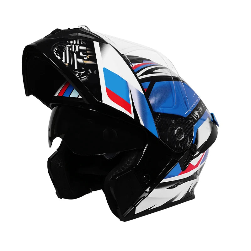 Personalized off-road motorcycle helmet with stylish dual lenses for both genders, DOT-certified and ABS material