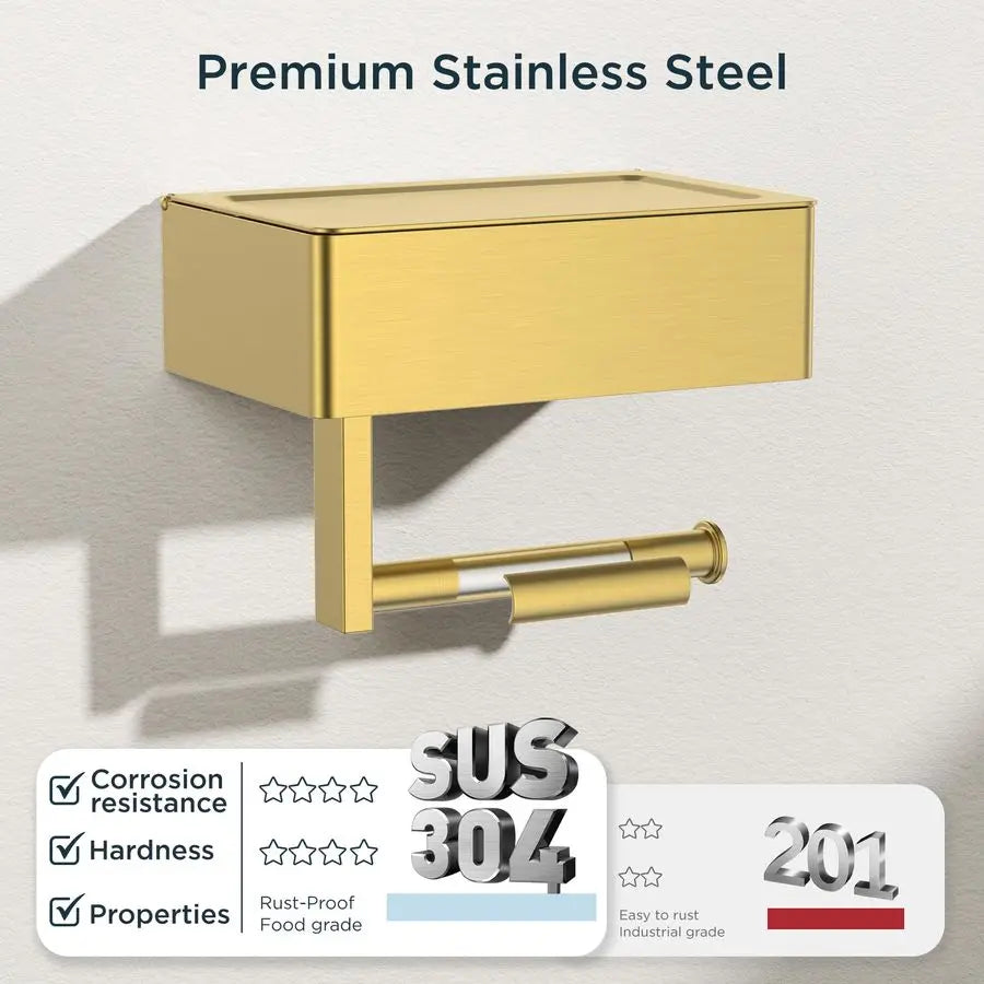 Toilet Paper Holder with Shelf, Sanitary Napkin Receptacle Tampon Holder, Wall Mount Toilet Paper Holder with Storage, Flushable