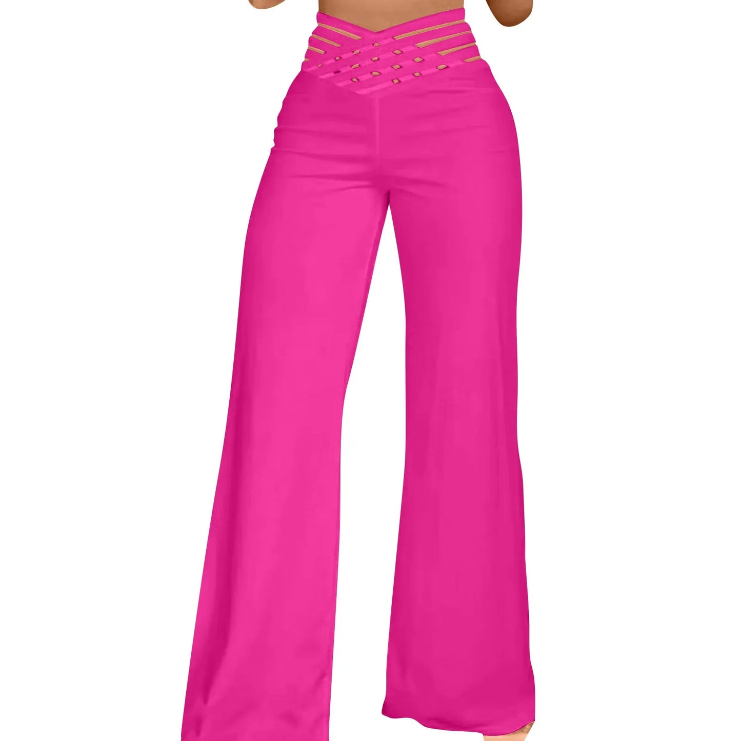 Women Wide Leg Flared Pants New Y2k Casual Crisscross Sheer Mesh Patch High Waist Trousers Elegant Streetwear Work Pants