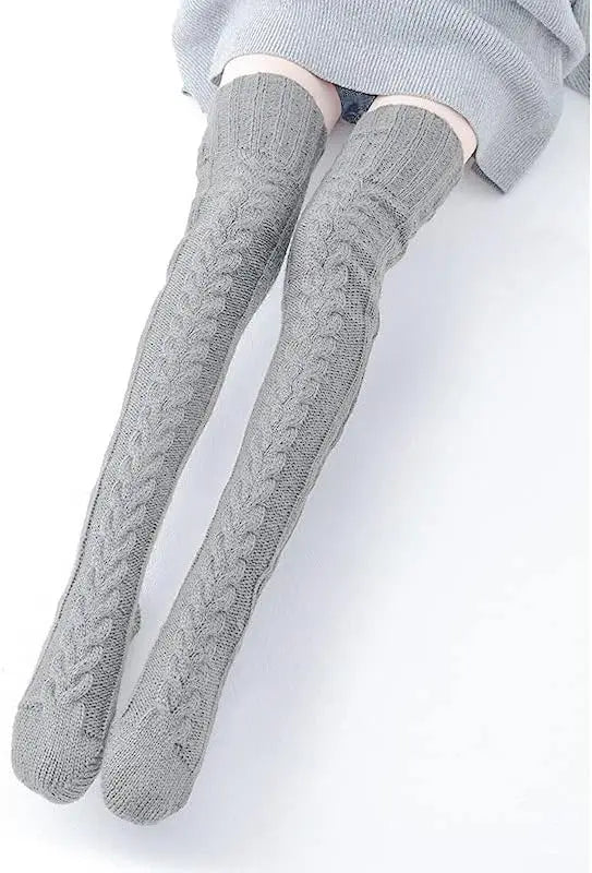 TRALOW Women's Thigh High Socks Over the Knee Cable Knit Boot Socks, Long Warm Fashion Leg Warmers Winter For Party Cosplay Yoga
