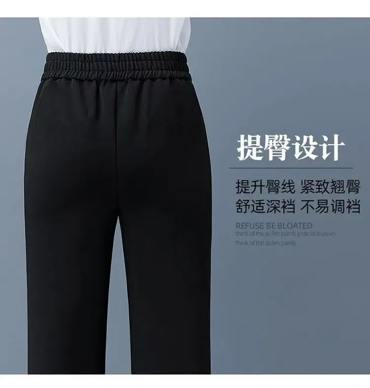 Women's Red High Waist Flare Pants With Metal le Detail Casual Long Trousers