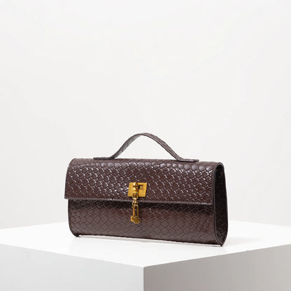 Vintage Faux Leather Woven Baguette Bag, Flap Women's Clutch, Elegant Evening Bag, Burgundy Wallet, Women's Dress Party, Wedding Accessory (Random Pattern)