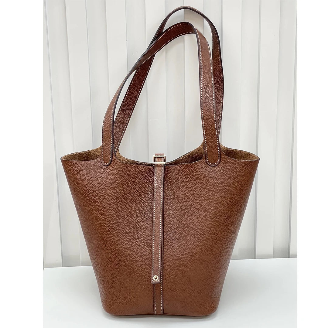 Mendy Large Women's Bag Vintage Leather Bucket Bag 26CM Tote Hobo Bag for Women Soft Leather Underarm Shoulder Purse Handbag New