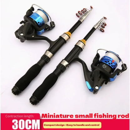 Mini Telescopic Sea Fishing Rod, Portable Spinning Rod 1.0-2.3m Ultra-Short Travel Rock Fishing Rod with Metal Spinning Reel