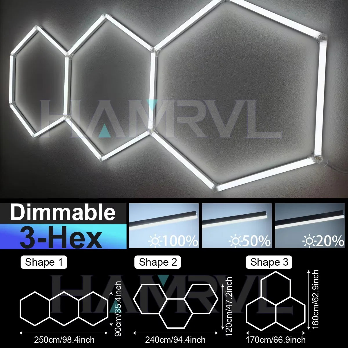 Hexagon Dimmable LED Ceiling Light Modern Honeycomb Panel with 3-Level Dimming 100%/50%/20% for Living Room Bedroom Salon Garage
