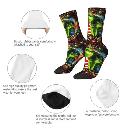 Cartoon Grinchh Xmas Socks Men's Women's Funny Happy Christmas Socks Hip Hop Spring Summer Autumn Winter Socks Gift