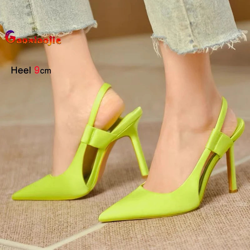2025 New Fairy Pink Womens High Heel Sandals Pointed Toe Shallow Mouth Soft Leather Heels Ladies Fashion Banquet Versatile Shoes