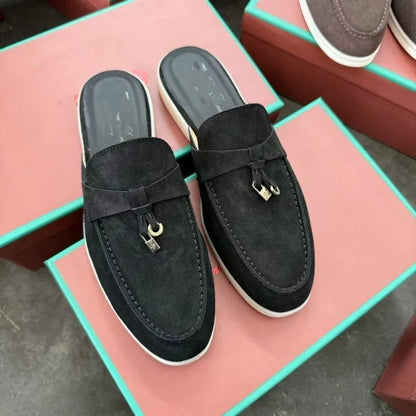2026 New Luxury Women Loafers Closed Toe Flat Slippers Comfort Soft Moccasin Slip On Half Slide Casual Outdoor Walking Shoes Y2k
