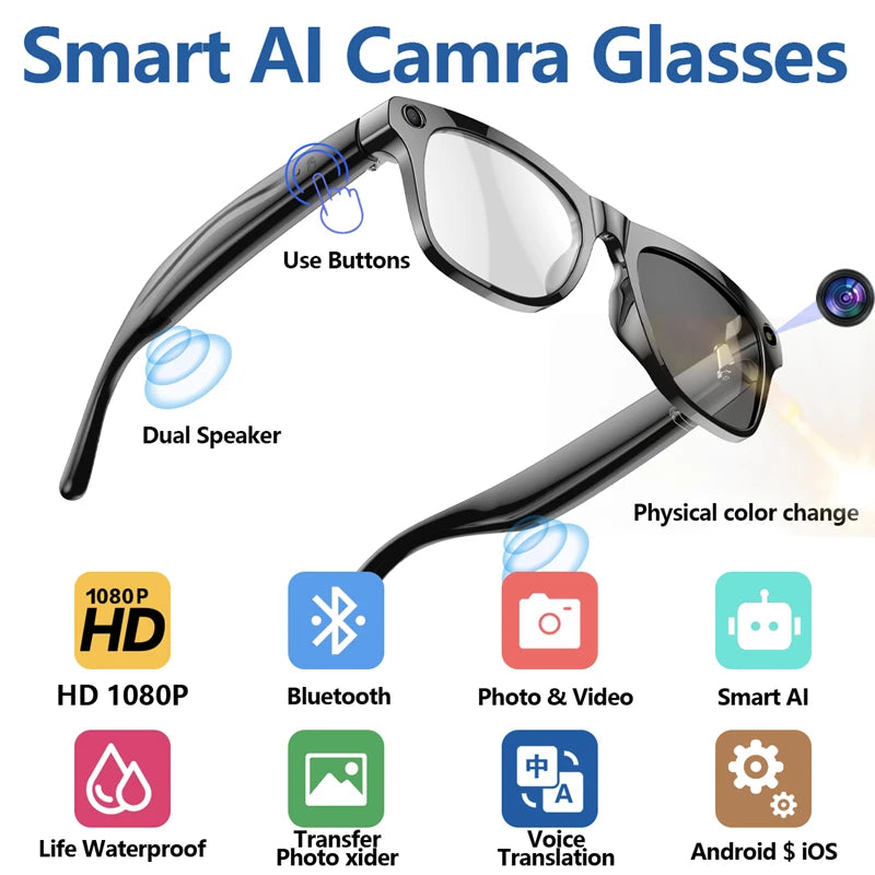 Xiaomi 4K AI Smart Glasses Multifunctional Camera Bluetooth Call Voice Assistant Music Player Translate Photochromic HD Glasses