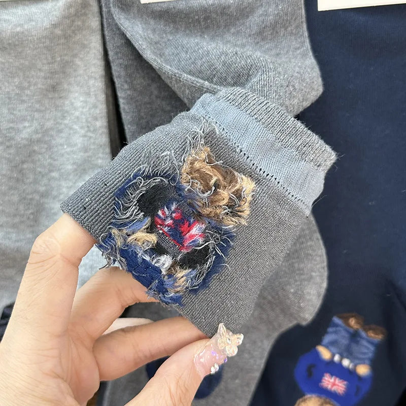 Polo Socks Men Gentleman Cotton Socks Bear Cartoon Bussiness Harajuku Skateboard Novelty Breathable Sox Designer Socks Size46-39