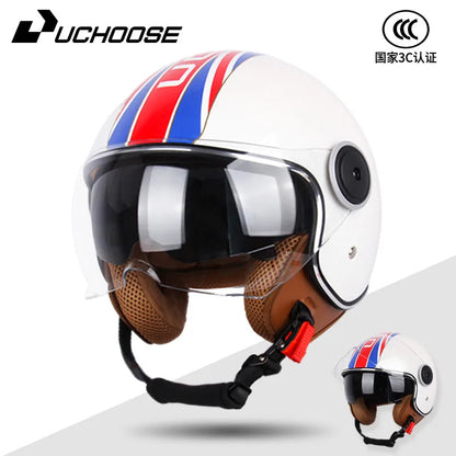 UCHOOSE 3/4 Open Face Motorcycle Helmets With For Men Women Vintage  Moto Bike Cascos Scooter Protective helmets