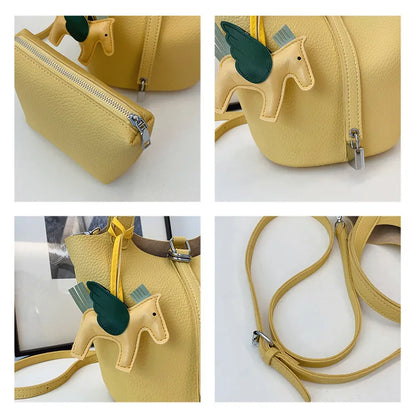 Popular and popular lychee patterned mother and child bucket bag for women, 2025 new casual retro handbag, casual commuting bag
